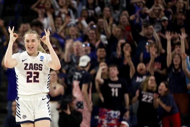 Second round: Gonzaga's Brynna Maxwell reacts after her 3-point basket against Utah.