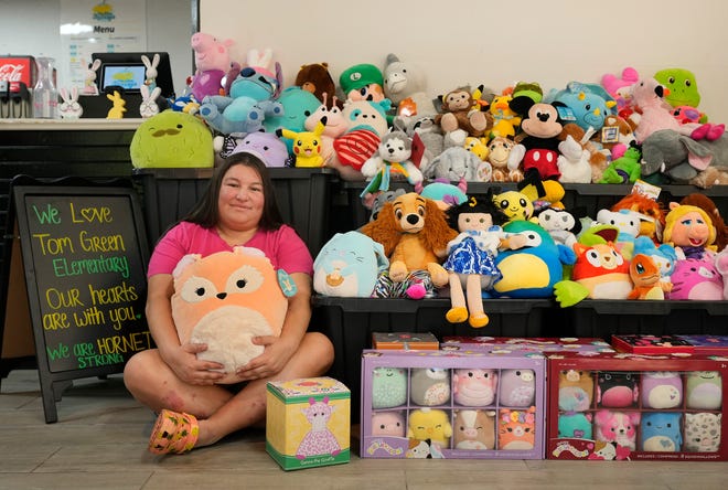 Blanca Galvan, owner of Kyle's Main Squeeze lemonade shop, is collecting plush toys for victims of last week's fatal school bus accident.